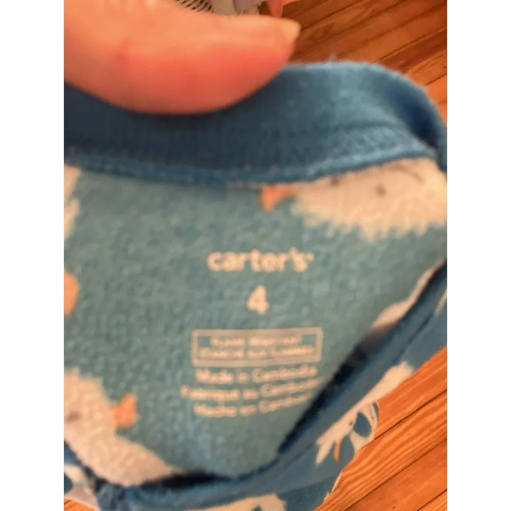 2 Carter's Pj's Boys Sz 4‎ Blue Polar Bear Moose Fleece Footie PJs